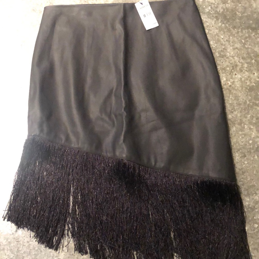 NWT black leather fringe skirt!!